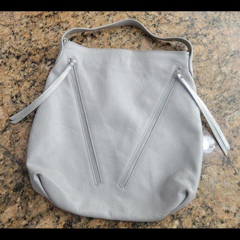 Giorgia Milani Top Zip Leather Hobo Bag Pockets Gray Silver Large Purse Nice!